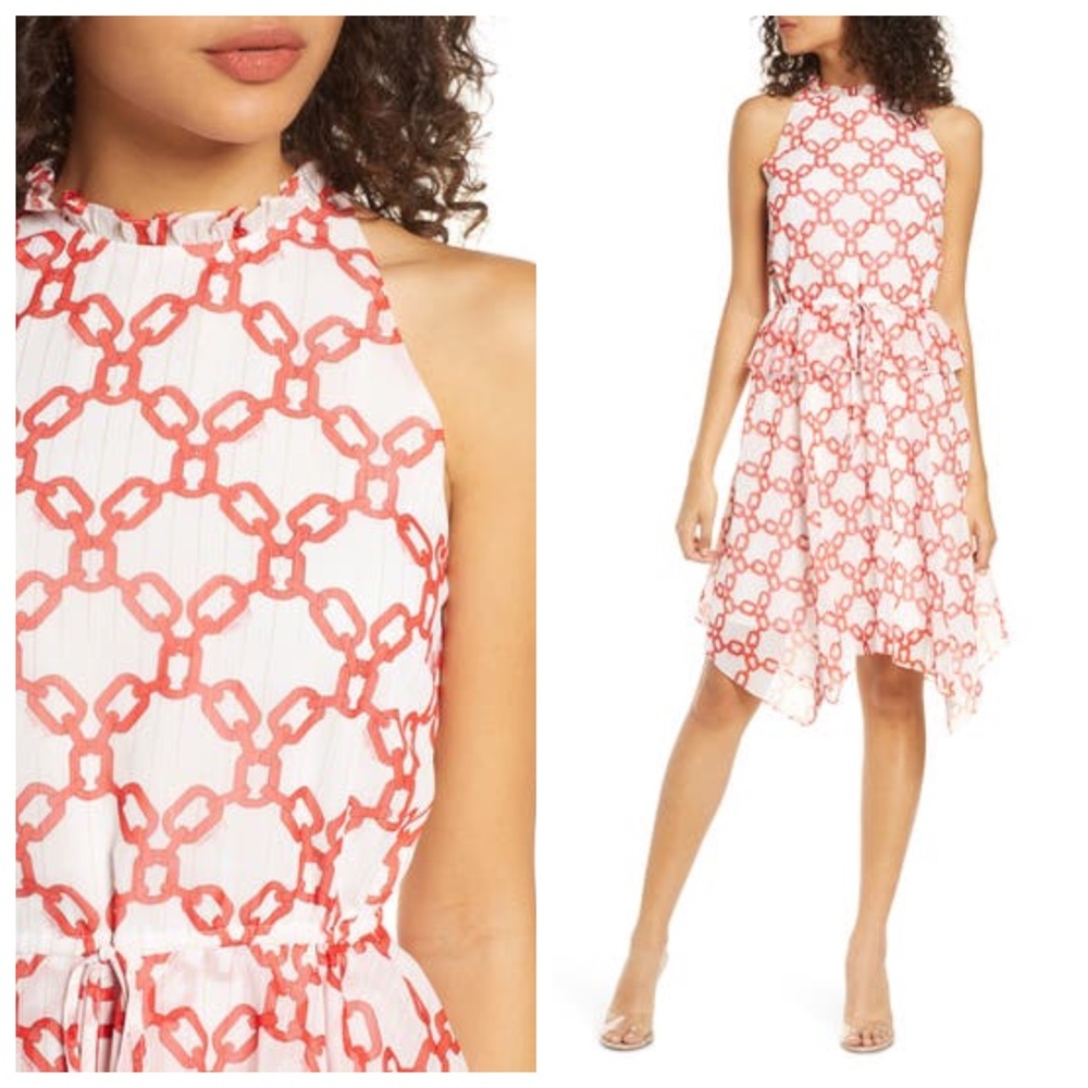 Sam Edelman Red and White Chain Print Mini Dress